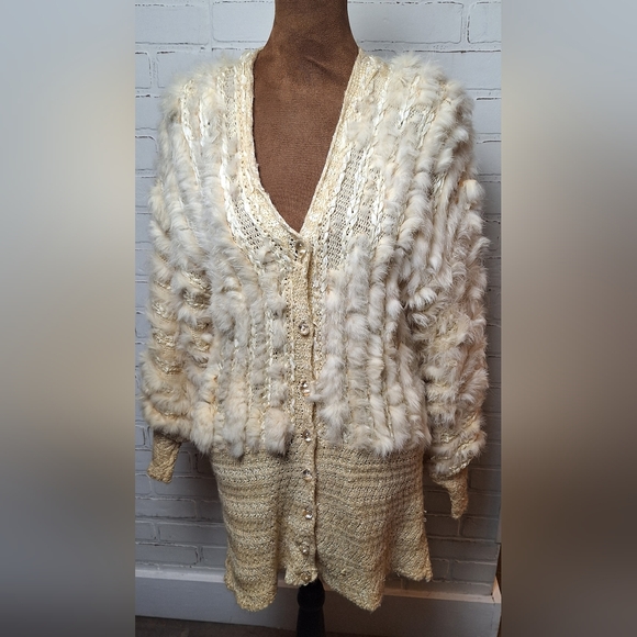 New York Fashion Sweaters - Vintage 60s Fur Wool Blend Cardigan,  Size S